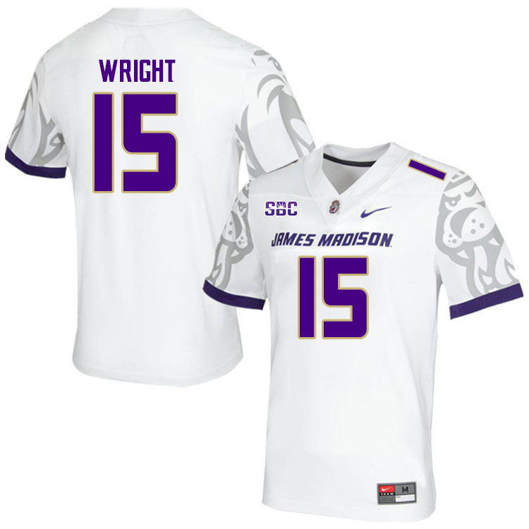 Men-Youth #15 Kyi Wright James Madison Dukes College Football Jerseys Stitched Sale-White